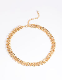 Gold Plated Oval Link Chain Necklace - link has visual effect only