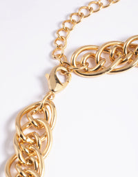 Gold Plated Oval Link Chain Necklace - link has visual effect only