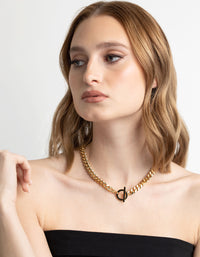 Gold Plated Fob Curb Chain T&O Necklace - link has visual effect only