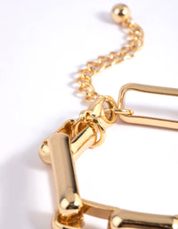 Gold Plated Rectangle Link Bracelet - link has visual effect only