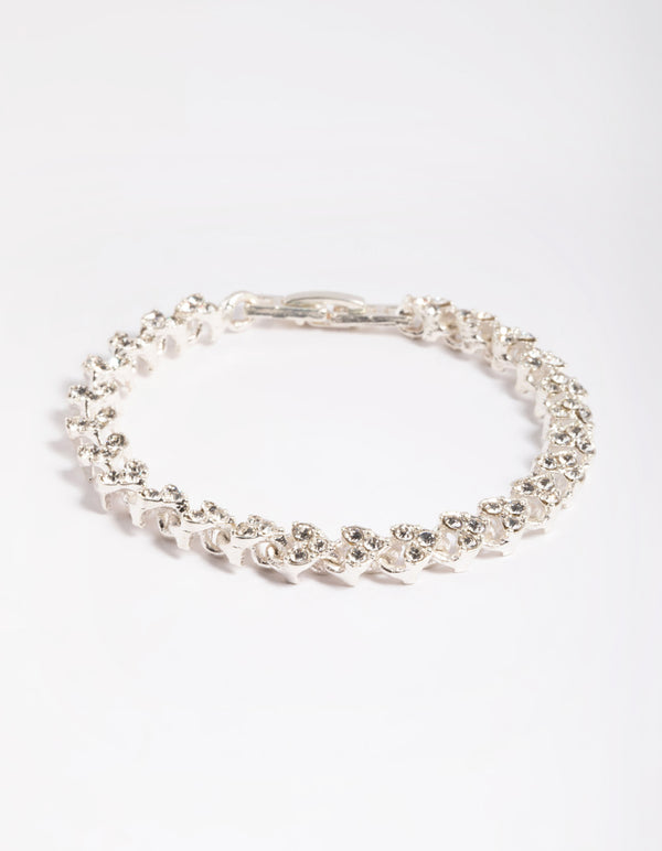 Silver Diamante Heart Clasp Bracelet