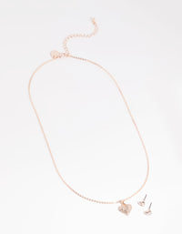 Rose Gold Pave Heart Necklace & Earrings Set - link has visual effect only