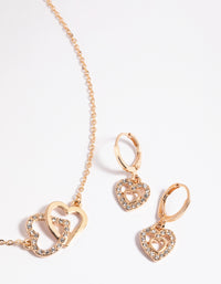 Gold Interlocked Heart Necklace & Earrings Set - link has visual effect only