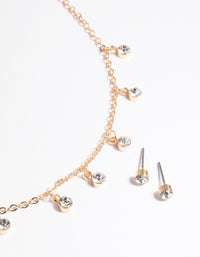 Gold Diamante Droplet Necklace & Earrings Set - link has visual effect only