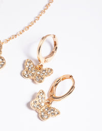 Gold Diamante Butterfly Necklace & Huggie Earrings Set - link has visual effect only