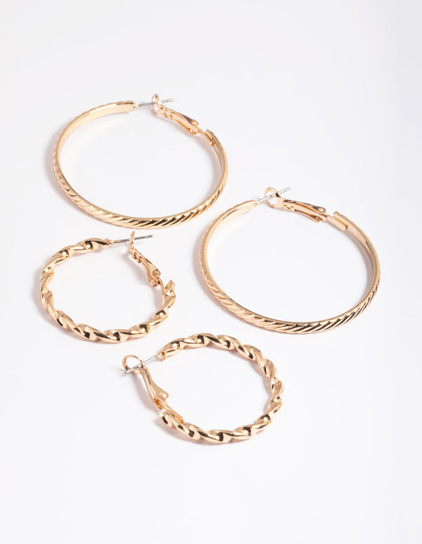 Gold Mix Twist Hoop Earrings Pack