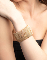 Gold Wide Chain Cuff Bangle Bracelet - link has visual effect only