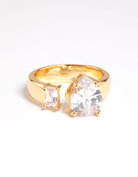 Gold Plated Cubic Zirconia Emerald Cut Ring - link has visual effect only