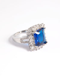 Silver Cubic Zirconia Blue Asscher Ring - link has visual effect only