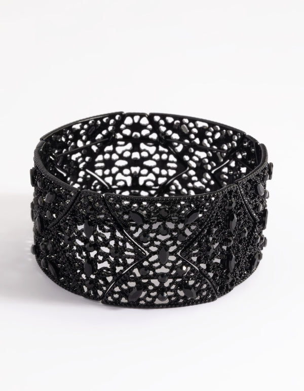 Matte Black Diamante Statement Bracelet