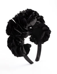 Black Satin Flower Veil Headband - link has visual effect only