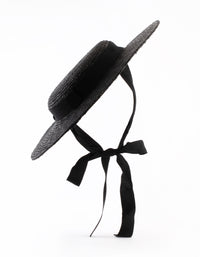 Black Ribbon Tie Braided Boater Hat - link has visual effect only