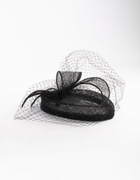 Black Sinamay Pillbox Comb with Netting Detail - link has visual effect only