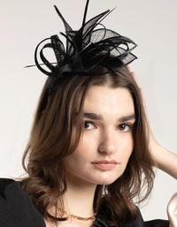 Black Petal Looped Mesh Sinamay Fascinator - link has visual effect only