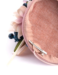 Blush Fabric Pillbox With Floral & Quill Detail - link has visual effect only