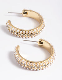 Gold Plated Diamond & Pearl Large Hoop Earrings - link has visual effect only