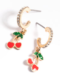 Gold Diamante Cherry Huggie Earrings - link has visual effect only