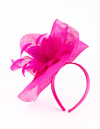 Hot Pink Satin Headband with Feathered Flowers - link has visual effect only