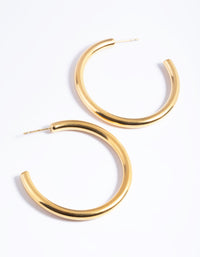 Waterproof Gold Plated Stainless Steel Chunky Medium Hoop Earrings - link has visual effect only