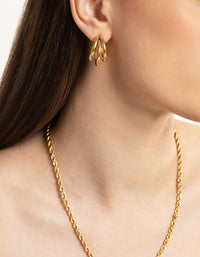 Waterproof Waterproof Gold Plated Stainless Steel Triple Hoop Earrings - link has visual effect only