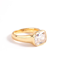 Gold Plated Stainless Steel Square Cubic Zirconia Ring - link has visual effect only