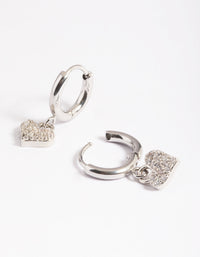 Surgical Steel Pave Heart Hoop Earrings - link has visual effect only