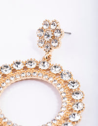 Gold Diamante Flower Stud Round Hoop Earrings - link has visual effect only