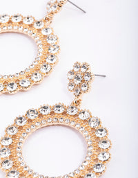 Gold Diamante Flower Stud Round Hoop Earrings - link has visual effect only