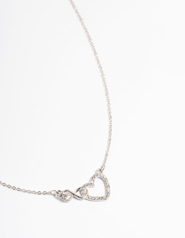 Silver Heart & Infinity Diamante Necklace