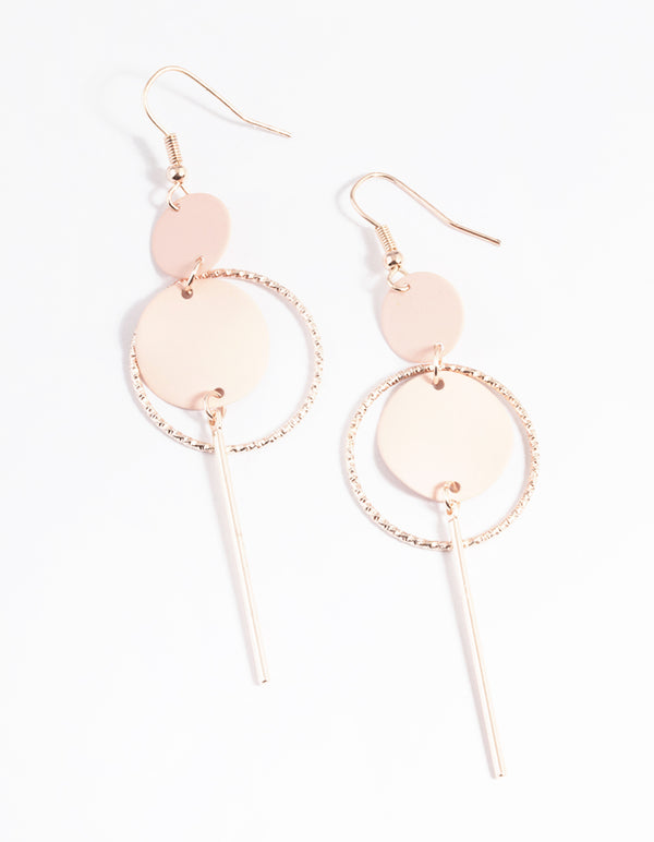 Rose Gold Open Disc & Stick Drop Earrings