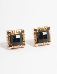 Gold Square Stone Stud Earrings - link has visual effect only