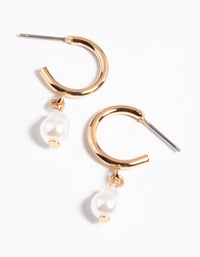 Gold Pearl Drop Huggie Earrings - link has visual effect only