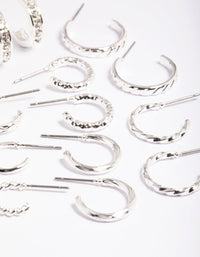 Silver Mixed Diamante Hoop Earrings 8-Pack - link has visual effect only