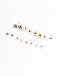 Mixed Metal Basic Ball Stud Earrings 8-Pack - link has visual effect only