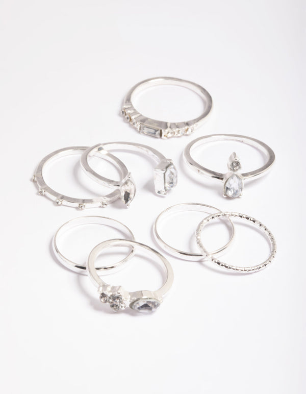 Silver Stone & Band Mix Ring Pack