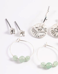 Silver Green Fluorite Evil Diamante Stick Earrings - link has visual effect only