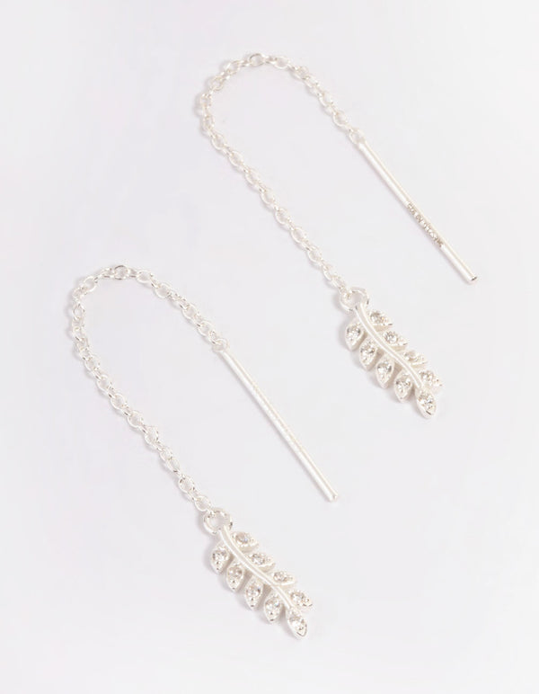 Sterling Silver Leaf Thread Earrings