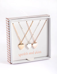 Mixed Metal Polished Heart Necklace Pack - link has visual effect only