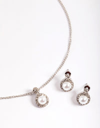 Silver Diamante Pearl Swirl Necklace & Stud Earrings - link has visual effect only