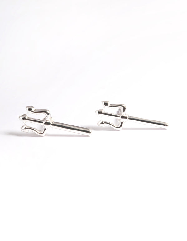 Silver Triton Fork Stud Earrings