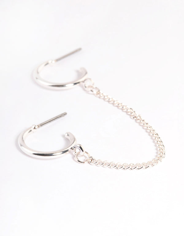 Silver Double Hoop Chain Earrings