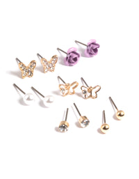 Kids Purple Pave Butterfly 6-Pack Stud Earrings - link has visual effect only