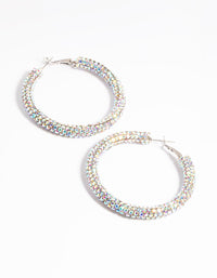 Rhodium 40mm Encrusted Hoop Earring - link has visual effect only