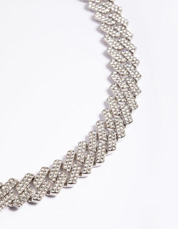 Rhodium Diamante Miami Chain Necklace