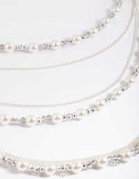 Silver Bead & Facet Multi-Row Long Necklace - link has visual effect only