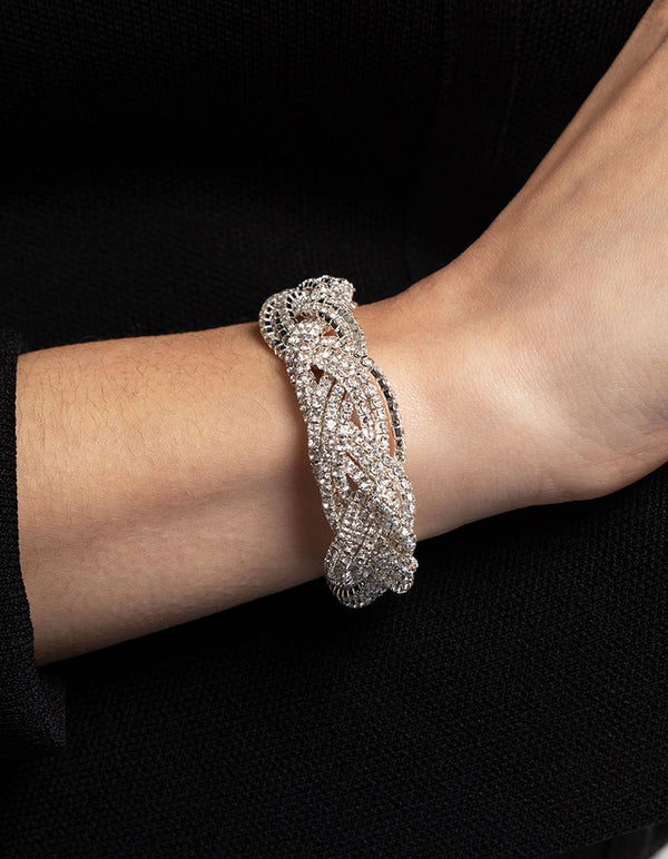 Silver 3 Row Diamante Braid Bracelet