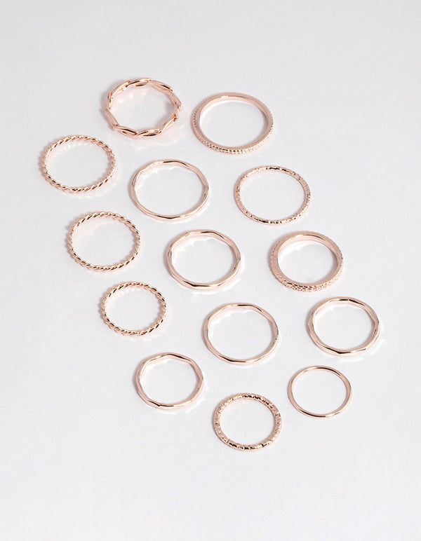 Rose Gold Fine Mix Band Ring Pack