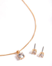 Gold Cubic Zirconia Solitaire Necklace & Stud Earrings - link has visual effect only