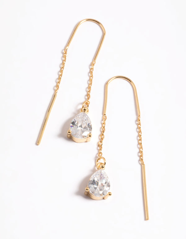 Gold Plated Cubic Zirconia Teardrop Thread Earrings