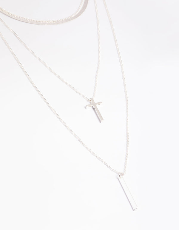 Silver Molten Row Cross Snakechain Necklace